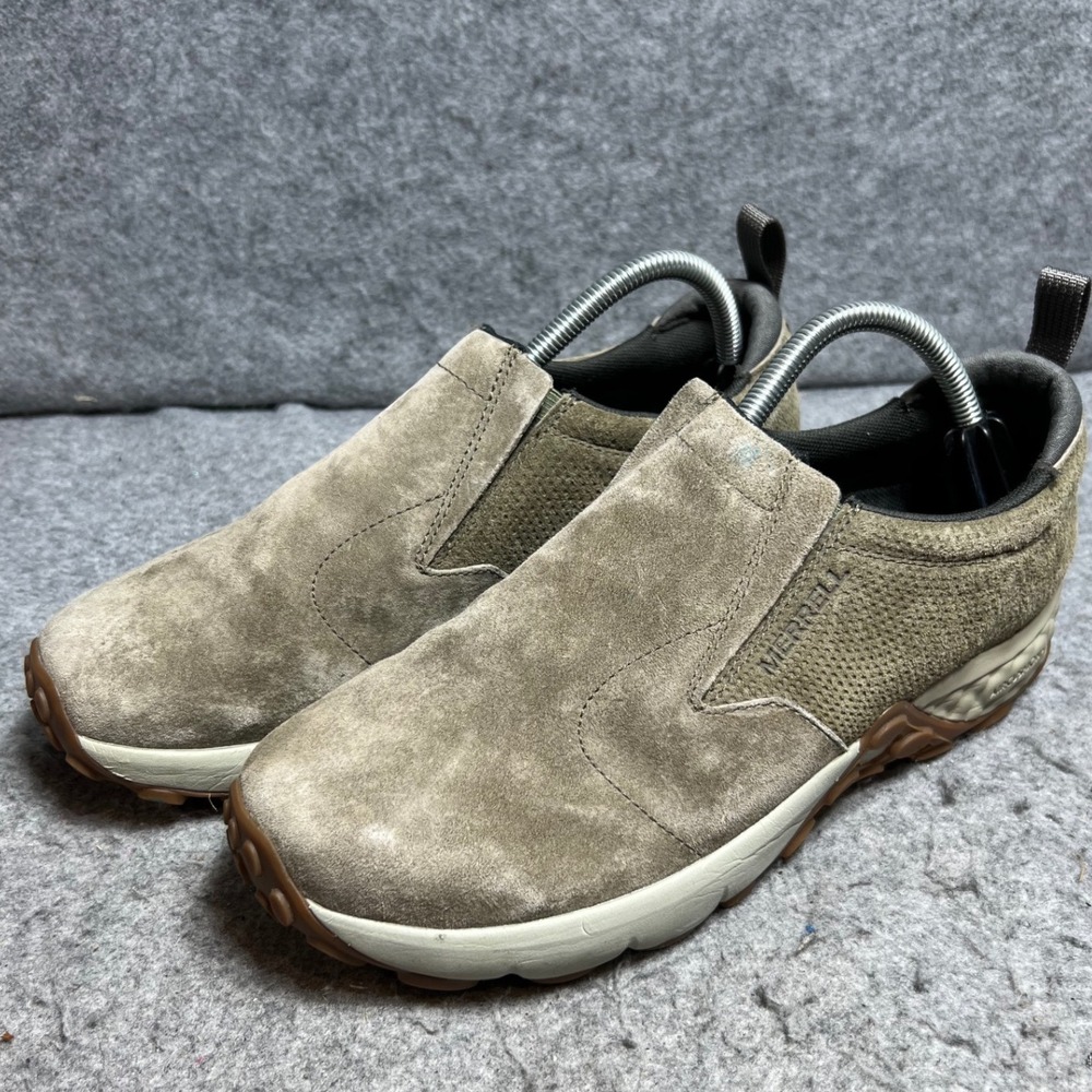 Merrell Jungle Moc Mens Gray Suede Slip On Hiking Shoes Air Cushion Size 9